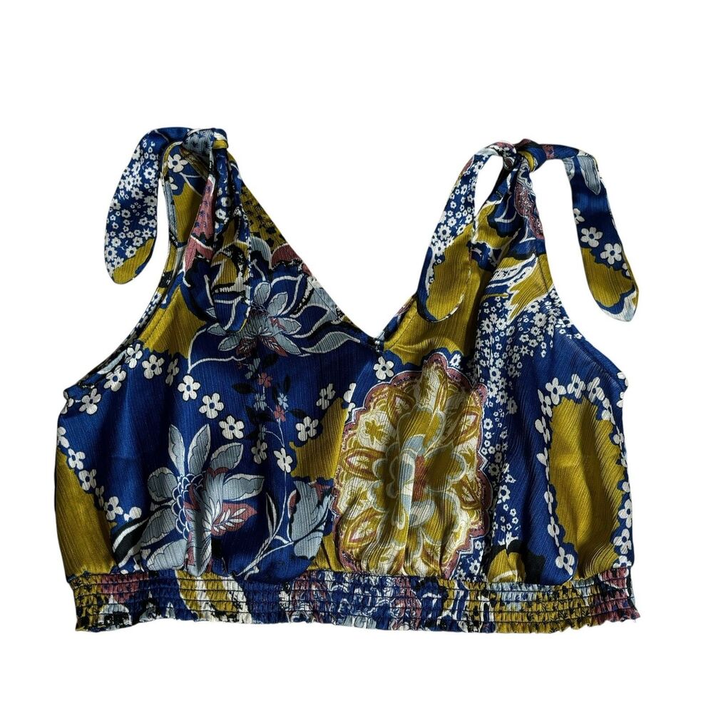 Free People Intimately Floral Smocked Self-Tie Crop Top S Boho Festival Resort